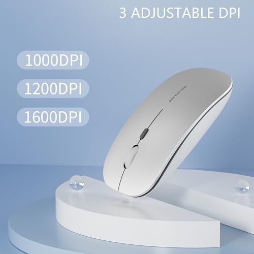 Uiosmuph Q5 Kabellos Maus, Wiederaufladbar Funkmaus 2.4G Leise Funkmaus Ultra Dünn Wireless Computermaus 1600 DPI Mit Mäuse mit USB-Empfänger Typ C für Laptop, PC, Linux, MacBook (Sliver) Bild 3