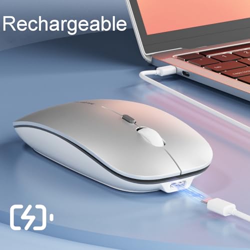Uiosmuph Q5 Kabellos Maus, Wiederaufladbar Funkmaus 2.4G Leise Funkmaus Ultra Dünn Wireless Computermaus 1600 DPI Mit Mäuse mit USB-Empfänger Typ C für Laptop, PC, Linux, MacBook (Sliver) Bild 4