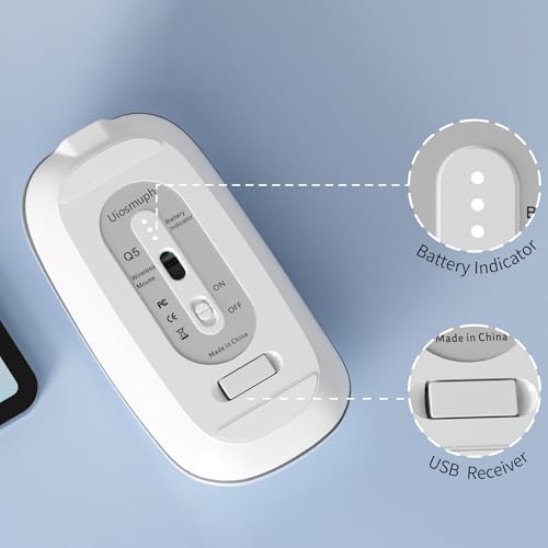 Uiosmuph Q5 Kabellos Maus, Wiederaufladbar Funkmaus 2.4G Leise Funkmaus Ultra Dünn Wireless Computermaus 1600 DPI Mit Mäuse mit USB-Empfänger Typ C für Laptop, PC, Linux, MacBook (Sliver) Bild 5