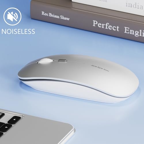 Uiosmuph Q5 Kabellos Maus, Wiederaufladbar Funkmaus 2.4G Leise Funkmaus Ultra Dünn Wireless Computermaus 1600 DPI Mit Mäuse mit USB-Empfänger Typ C für Laptop, PC, Linux, MacBook (Sliver) Bild 6