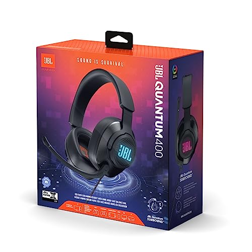 JBL Quantum 400 Over-Ear Gaming Headset – Wired 3,5 mm Klinke und USB – Mit hochklappbarem Boom Mic und QuantumSurround Sound – Schwarz Bild 6