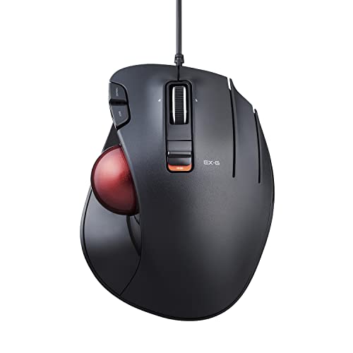 ELECOM EX-G Trackball-Maus, kabelgebunden, Daumensteuerung, ergonomisches Design, 5-Tasten-Funktion mit reibungslosem Tracking, ergonomisches Design, optischer Gaming-Sensor, glatter roter Ball, Bild 1