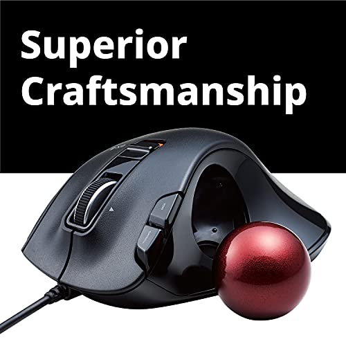 ELECOM EX-G Trackball-Maus, kabelgebunden, Daumensteuerung, ergonomisches Design, 5-Tasten-Funktion mit reibungslosem Tracking, ergonomisches Design, optischer Gaming-Sensor, glatter roter Ball, Bild 3