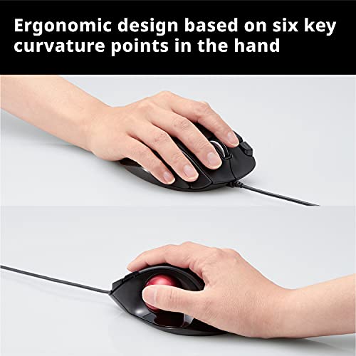 ELECOM EX-G Trackball-Maus, kabelgebunden, Daumensteuerung, ergonomisches Design, 5-Tasten-Funktion mit reibungslosem Tracking, ergonomisches Design, optischer Gaming-Sensor, glatter roter Ball, Bild 4