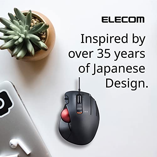 ELECOM EX-G Trackball-Maus, kabelgebunden, Daumensteuerung, ergonomisches Design, 5-Tasten-Funktion mit reibungslosem Tracking, ergonomisches Design, optischer Gaming-Sensor, glatter roter Ball, Bild 7
