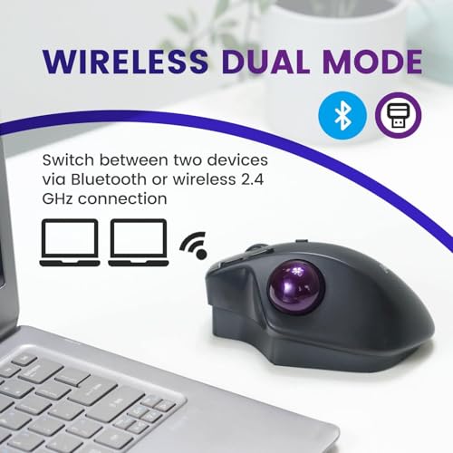 Perixx PERIMICE-720 Kabellose 2.4 GHz und Bluetooth Ergonomische Trackball Maus, Anpassbarer Winkel, 2 DPI Level, Schwarz Bild 3