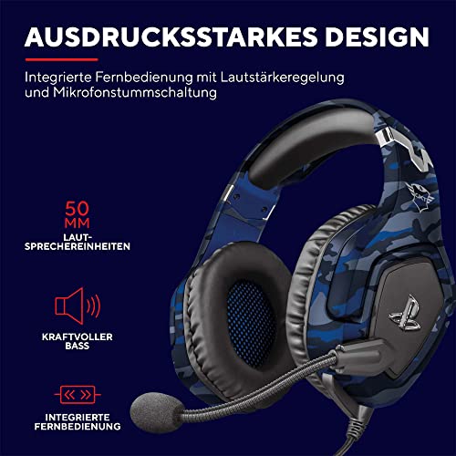 Trust Gaming Headset GXT 488 Forze-B - Offiziell Lizenziert für PlayStation - PS4 und PS5 Headset mit Klappbarem Mikrofon und Einstellbarem Kopfbügel, 3.5mm, Over-Ear Kopfhörer mit Kabel - Blau Bild 2