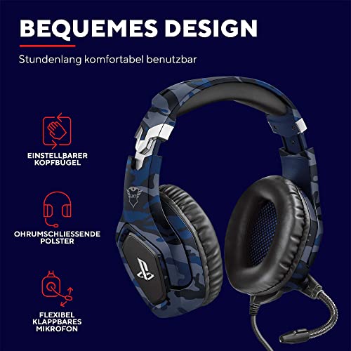 Trust Gaming Headset GXT 488 Forze-B - Offiziell Lizenziert für PlayStation - PS4 und PS5 Headset mit Klappbarem Mikrofon und Einstellbarem Kopfbügel, 3.5mm, Over-Ear Kopfhörer mit Kabel - Blau Bild 5