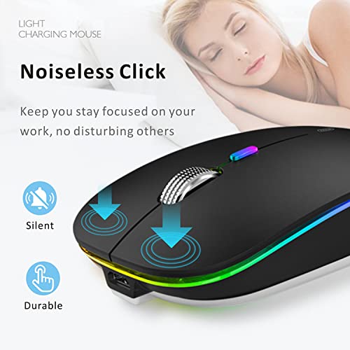 Uiosmuph G12 Maus Kabellos, LED 2.4G Leise Funkmaus Wiederaufladbar Wireless Mousemit Nano USB Empfänger 1600 DPI Computermaus für PC/Laptop/Windows/MacBook (Schwarz Matt) Bild 2