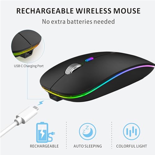 Uiosmuph G12 Maus Kabellos, LED 2.4G Leise Funkmaus Wiederaufladbar Wireless Mousemit Nano USB Empfänger 1600 DPI Computermaus für PC/Laptop/Windows/MacBook (Schwarz Matt) Bild 3