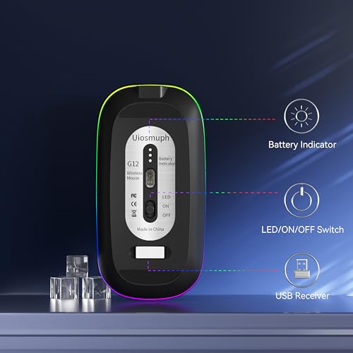 Uiosmuph G12 Maus Kabellos, LED 2.4G Leise Funkmaus Wiederaufladbar Wireless Mousemit Nano USB Empfänger 1600 DPI Computermaus für PC/Laptop/Windows/MacBook (Schwarz Matt) Bild 4
