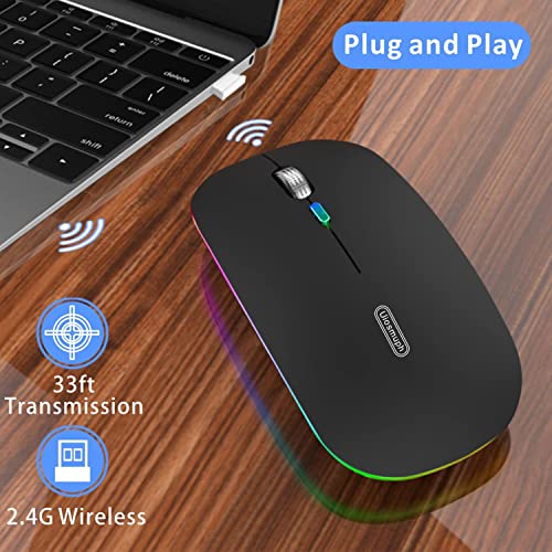Uiosmuph G12 Maus Kabellos, LED 2.4G Leise Funkmaus Wiederaufladbar Wireless Mousemit Nano USB Empfänger 1600 DPI Computermaus für PC/Laptop/Windows/MacBook (Schwarz Matt) Bild 5