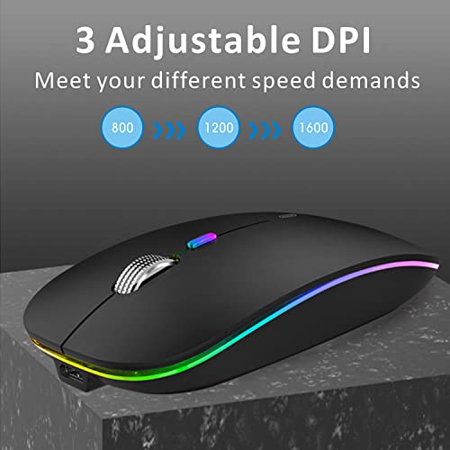 Uiosmuph G12 Maus Kabellos, LED 2.4G Leise Funkmaus Wiederaufladbar Wireless Mousemit Nano USB Empfänger 1600 DPI Computermaus für PC/Laptop/Windows/MacBook (Schwarz Matt) Bild 6