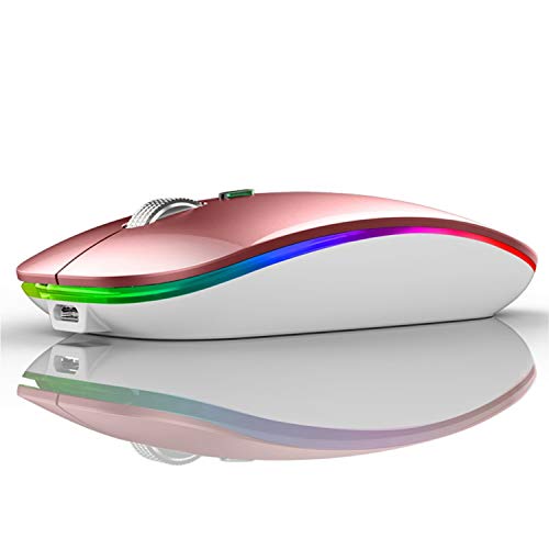 Uiosmuph G12 Maus Kabellos, LED 2.4G Leise Funkmaus Wiederaufladbar Wireless Mousemit Nano-USB-Empfänger 1600 DPI Computermaus für PC/Laptop/Windows/MacBook (Roségold) Bild 1