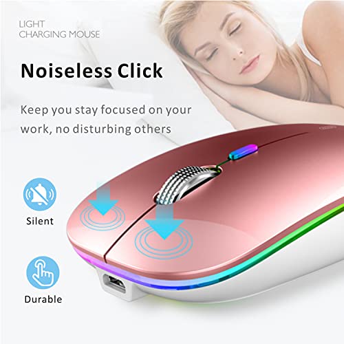 Uiosmuph G12 Maus Kabellos, LED 2.4G Leise Funkmaus Wiederaufladbar Wireless Mousemit Nano-USB-Empfänger 1600 DPI Computermaus für PC/Laptop/Windows/MacBook (Roségold) Bild 2