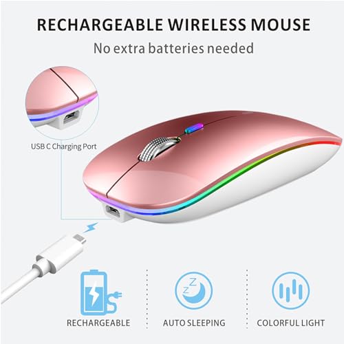 Uiosmuph G12 Maus Kabellos, LED 2.4G Leise Funkmaus Wiederaufladbar Wireless Mousemit Nano-USB-Empfänger 1600 DPI Computermaus für PC/Laptop/Windows/MacBook (Roségold) Bild 5