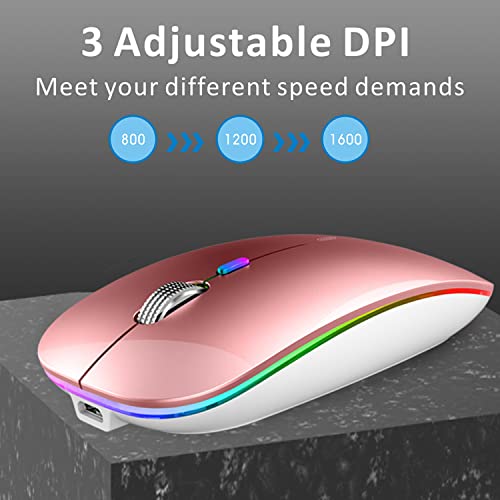 Uiosmuph G12 Maus Kabellos, LED 2.4G Leise Funkmaus Wiederaufladbar Wireless Mousemit Nano-USB-Empfänger 1600 DPI Computermaus für PC/Laptop/Windows/MacBook (Roségold) Bild 6