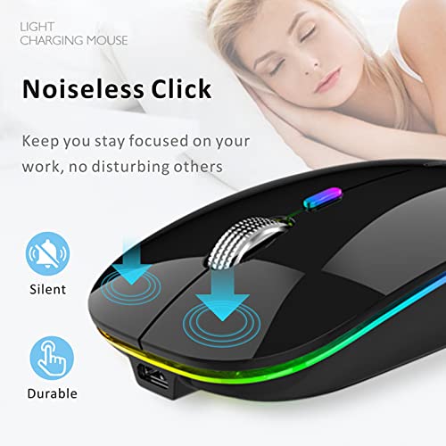 Uiosmuph G12 Maus Kabellos, LED 2.4G Leise Funkmaus Wiederaufladbar Wireless Mousemit Nano-USB-Empfänger 1600 DPI Computermaus für PC/Laptop/Windows/MacBook (glänzend schwarz) Bild 3