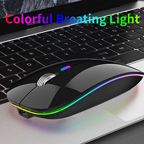 Uiosmuph G12 Maus Kabellos, LED 2.4G Leise Funkmaus Wiederaufladbar Wireless Mousemit Nano-USB-Empfänger 1600 DPI Computermaus für PC/Laptop/Windows/MacBook (glänzend schwarz) Bild 4