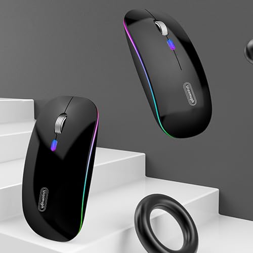 Uiosmuph G12 Maus Kabellos, LED 2.4G Leise Funkmaus Wiederaufladbar Wireless Mousemit Nano-USB-Empfänger 1600 DPI Computermaus für PC/Laptop/Windows/MacBook (glänzend schwarz) Bild 6