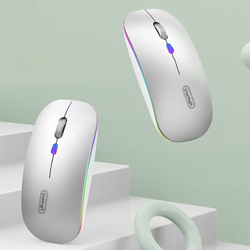 Uiosmuph G12 Maus Kabellos, LED 2.4G Leise Funkmaus Wiederaufladbar Wireless Mousemit Nano USB Empfänger 1600 DPI Computermaus für PC/Laptop/Windows (Silber) Bild 2
