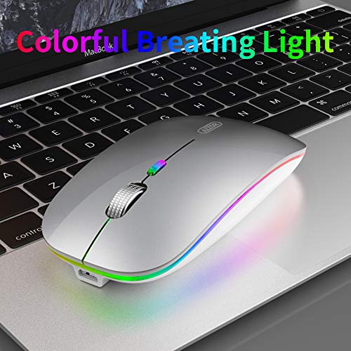 Uiosmuph G12 Maus Kabellos, LED 2.4G Leise Funkmaus Wiederaufladbar Wireless Mousemit Nano USB Empfänger 1600 DPI Computermaus für PC/Laptop/Windows (Silber) Bild 3
