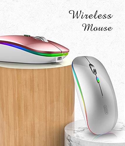 Uiosmuph G12 Maus Kabellos, LED 2.4G Leise Funkmaus Wiederaufladbar Wireless Mousemit Nano USB Empfänger 1600 DPI Computermaus für PC/Laptop/Windows (Silber) Bild 4