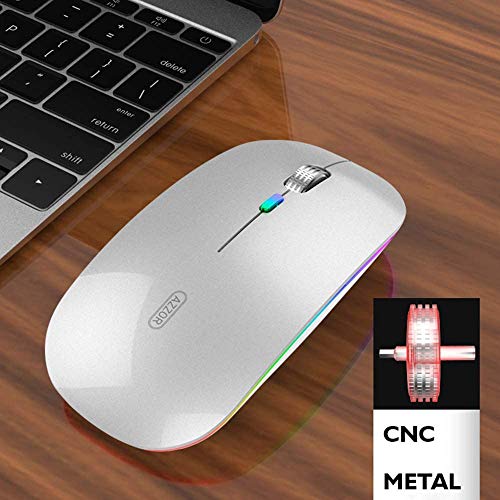 Uiosmuph G12 Maus Kabellos, LED 2.4G Leise Funkmaus Wiederaufladbar Wireless Mousemit Nano USB Empfänger 1600 DPI Computermaus für PC/Laptop/Windows (Silber) Bild 5