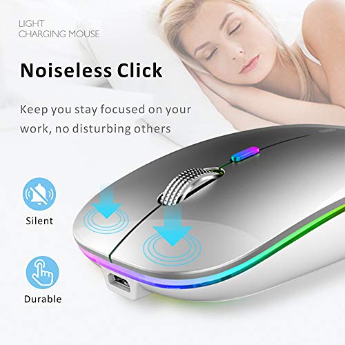Uiosmuph G12 Maus Kabellos, LED 2.4G Leise Funkmaus Wiederaufladbar Wireless Mousemit Nano USB Empfänger 1600 DPI Computermaus für PC/Laptop/Windows (Silber) Bild 6