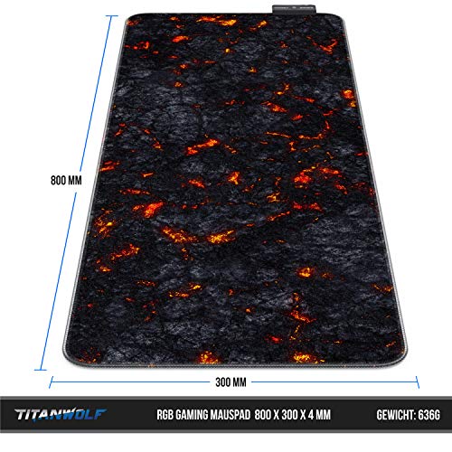 CSL-Computer Titanwolf Flash Gaming-Mauspad – 7 LED-Farben – 4 Effektmodi für Präzision und Geschwindigkeit – waschbare Gummiunterseite Lava Bild 2