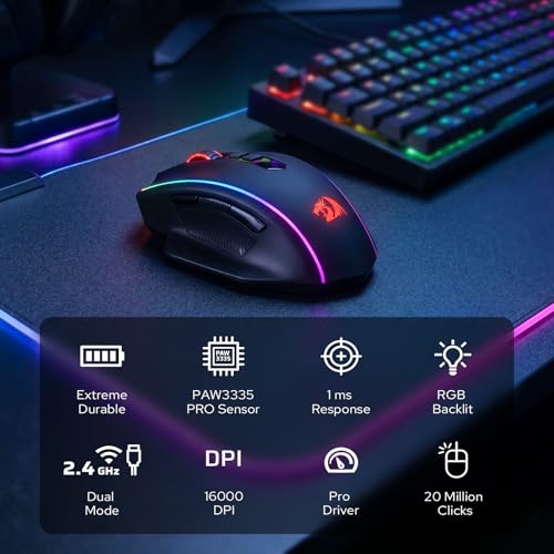 Redragon M686 Vampire Elite Kabellose Gaming Maus, 16000 DPI Kabelgebunde/Kabellose Maus mit Professionellem Sensor, 45-Stunden-Dauerleistung, Anpassbarem Makro und RGB-Hintergrundbeleuchtung Bild 3
