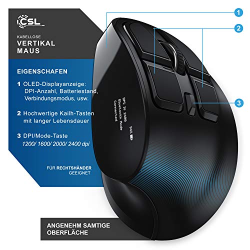 CSL - optische vertikale Maus kabellos - Wireless Mouse – Funkmaus mit OLED Display - 2,4 Ghz - gegen Mausarm - mit Kailh Switche - Vertikalmaus ergonomisches Design - programmierbare Tasten Bild 3