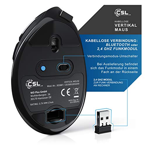 CSL - optische vertikale Maus kabellos - Wireless Mouse – Funkmaus mit OLED Display - 2,4 Ghz - gegen Mausarm - mit Kailh Switche - Vertikalmaus ergonomisches Design - programmierbare Tasten Bild 5
