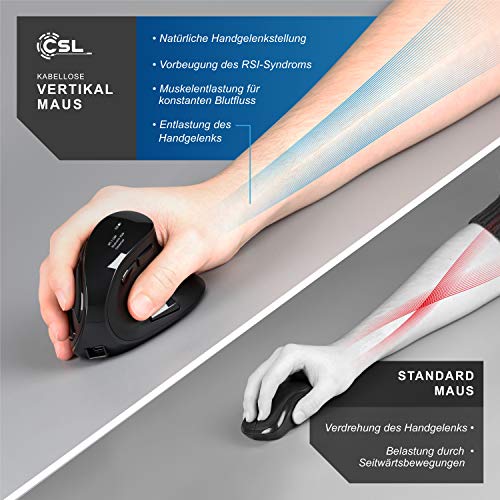 CSL - optische vertikale Maus kabellos - Wireless Mouse – Funkmaus mit OLED Display - 2,4 Ghz - gegen Mausarm - mit Kailh Switche - Vertikalmaus ergonomisches Design - programmierbare Tasten Bild 6