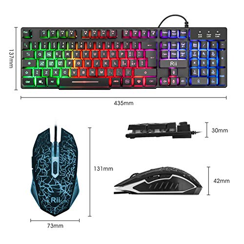 Rii Gaming RK108 (italienisches Layout) – Set mit Tastatur RK100+ und Gaming-Maus, LED-Hintergrundbeleuchtung, Empfindlichkeit einstellbar bis zu 3.200 dpi Bild 2