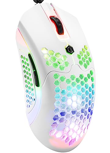 MAMBASNAKE Kabelgebundene leichte Gaming-Maus 65G, 26 RGB-beleuchtete USB-Gaming-Mäuse und 7 programmierbare Tasten, 12000 DPI, mit ultraleichter Wabenoberfläche Modell O für PC-Spieler, Xbox, PS4 Bild 1