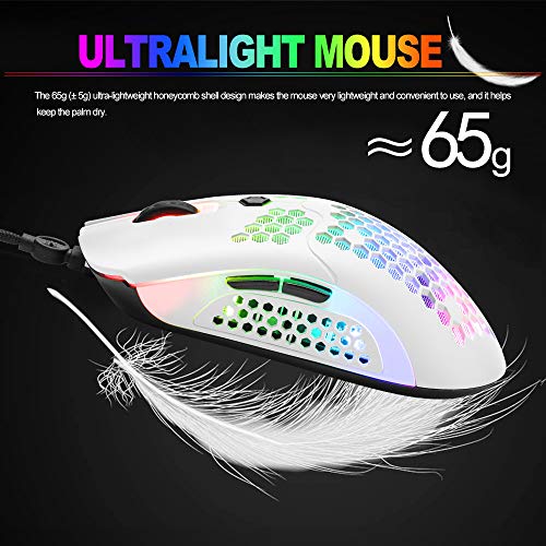MAMBASNAKE Kabelgebundene leichte Gaming-Maus 65G, 26 RGB-beleuchtete USB-Gaming-Mäuse und 7 programmierbare Tasten, 12000 DPI, mit ultraleichter Wabenoberfläche Modell O für PC-Spieler, Xbox, PS4 Bild 3