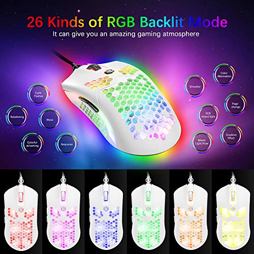 MAMBASNAKE Kabelgebundene leichte Gaming-Maus 65G, 26 RGB-beleuchtete USB-Gaming-Mäuse und 7 programmierbare Tasten, 12000 DPI, mit ultraleichter Wabenoberfläche Modell O für PC-Spieler, Xbox, PS4 Bild 4