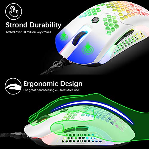 MAMBASNAKE Kabelgebundene leichte Gaming-Maus 65G, 26 RGB-beleuchtete USB-Gaming-Mäuse und 7 programmierbare Tasten, 12000 DPI, mit ultraleichter Wabenoberfläche Modell O für PC-Spieler, Xbox, PS4 Bild 6