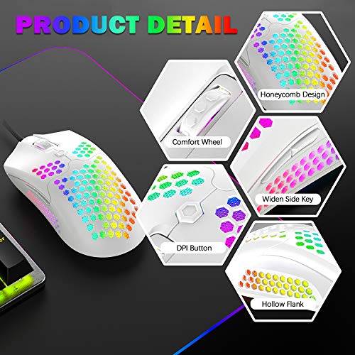 MAMBASNAKE Kabelgebundene leichte Gaming-Maus 65G, 26 RGB-beleuchtete USB-Gaming-Mäuse und 7 programmierbare Tasten, 12000 DPI, mit ultraleichter Wabenoberfläche Modell O für PC-Spieler, Xbox, PS4 Bild 7