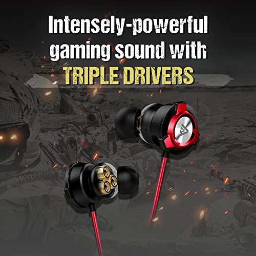 Gaming Ohrhörer SPE-G9+ Plus Triple Stereo Treiber In-Ear-Kopfhörer mit Dual-Mikrofon und Lautstärkeregler, ergonomisches Headset für PC, PS4, Xbox One, Telefon, Laptop rot Bild 2