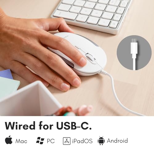 Macally USB-C Maus für Mac & Windows, 3 Tasten und Scrollrad, USB-Typ-C, beidhändiges Design, kompakte kabelgebundene Maus mit optischem Sensor und DPI-Schalter Bild 2