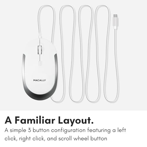 Macally USB-C Maus für Mac & Windows, 3 Tasten und Scrollrad, USB-Typ-C, beidhändiges Design, kompakte kabelgebundene Maus mit optischem Sensor und DPI-Schalter Bild 6