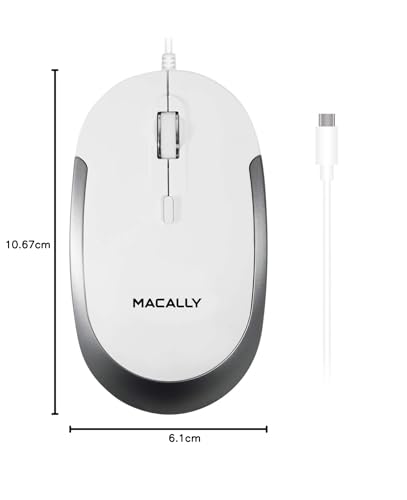 Macally USB-C Maus für Mac & Windows, 3 Tasten und Scrollrad, USB-Typ-C, beidhändiges Design, kompakte kabelgebundene Maus mit optischem Sensor und DPI-Schalter Bild 7
