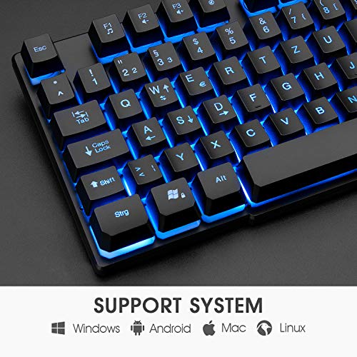 Rii Gaming Tastatur und Maus Set, 3 LED Hintergrundbeleuchtung, ideal für Gaming und Büro, Kompatibel mit PC (DE-Layout, Schwarz) Bild 5