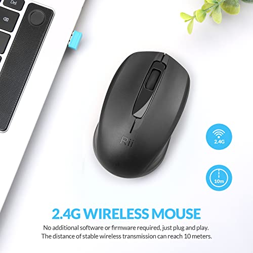 Rii Maus kabellos, 2.4G Funkmaus mit USB Empfänger(befindet Sich im Akkufach auf der Rückseite der Maus) Für Links und Rechtshänder, PC/Laptop/Windows, Schwarz Bild 2
