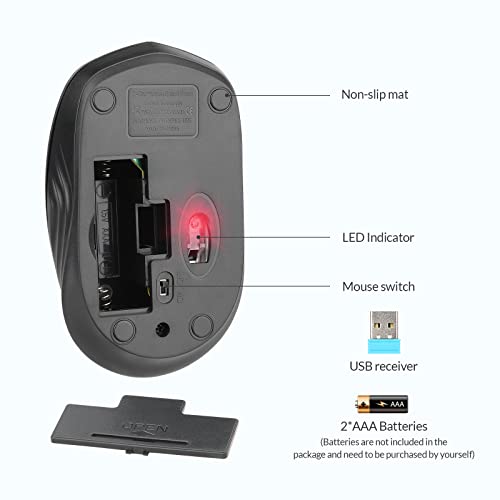 Rii Maus kabellos, 2.4G Funkmaus mit USB Empfänger(befindet Sich im Akkufach auf der Rückseite der Maus) Für Links und Rechtshänder, PC/Laptop/Windows, Schwarz Bild 6