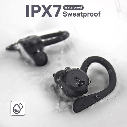 APEKX Wireless Sport Kopfhörer 5.0, IPX7 Wasserdicht, Stereo-Sound, Eingebautes Mikrofon Headset mit Magnetischen Tragbaren Ladetasche, Hände Freianruf für IOS,Andriod (Schwarz) Bild 6