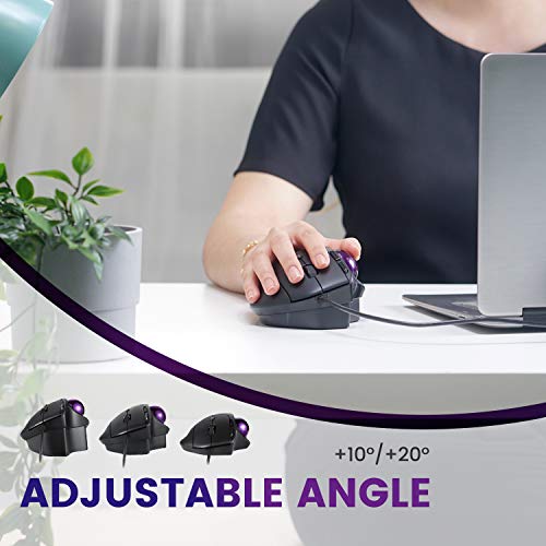 Perixx PERIMICE-520 Kabelgebundener Ergonomische Trackball Maus, Anpassbarer Winkel, 2 DPI Level, Schwarz Bild 2
