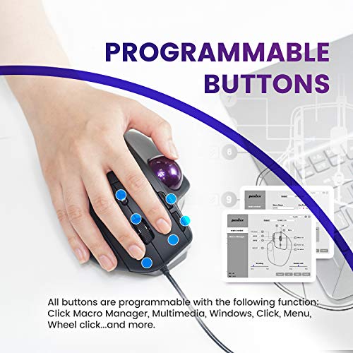 Perixx PERIMICE-520 Kabelgebundener Ergonomische Trackball Maus, Anpassbarer Winkel, 2 DPI Level, Schwarz Bild 3